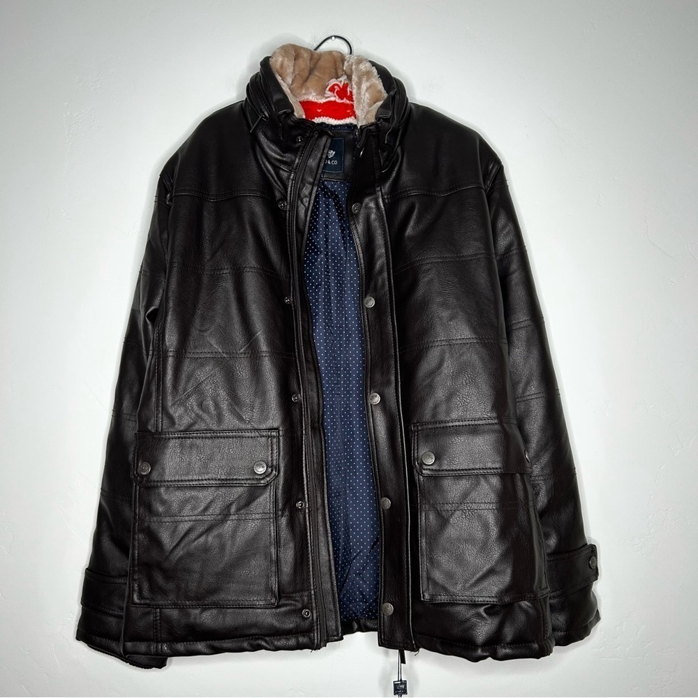 NWT‎ Emporio &Co Dark Brown Faux Leather Jacket Coat Size XXL Fits like a Large - Picture 3 of 16